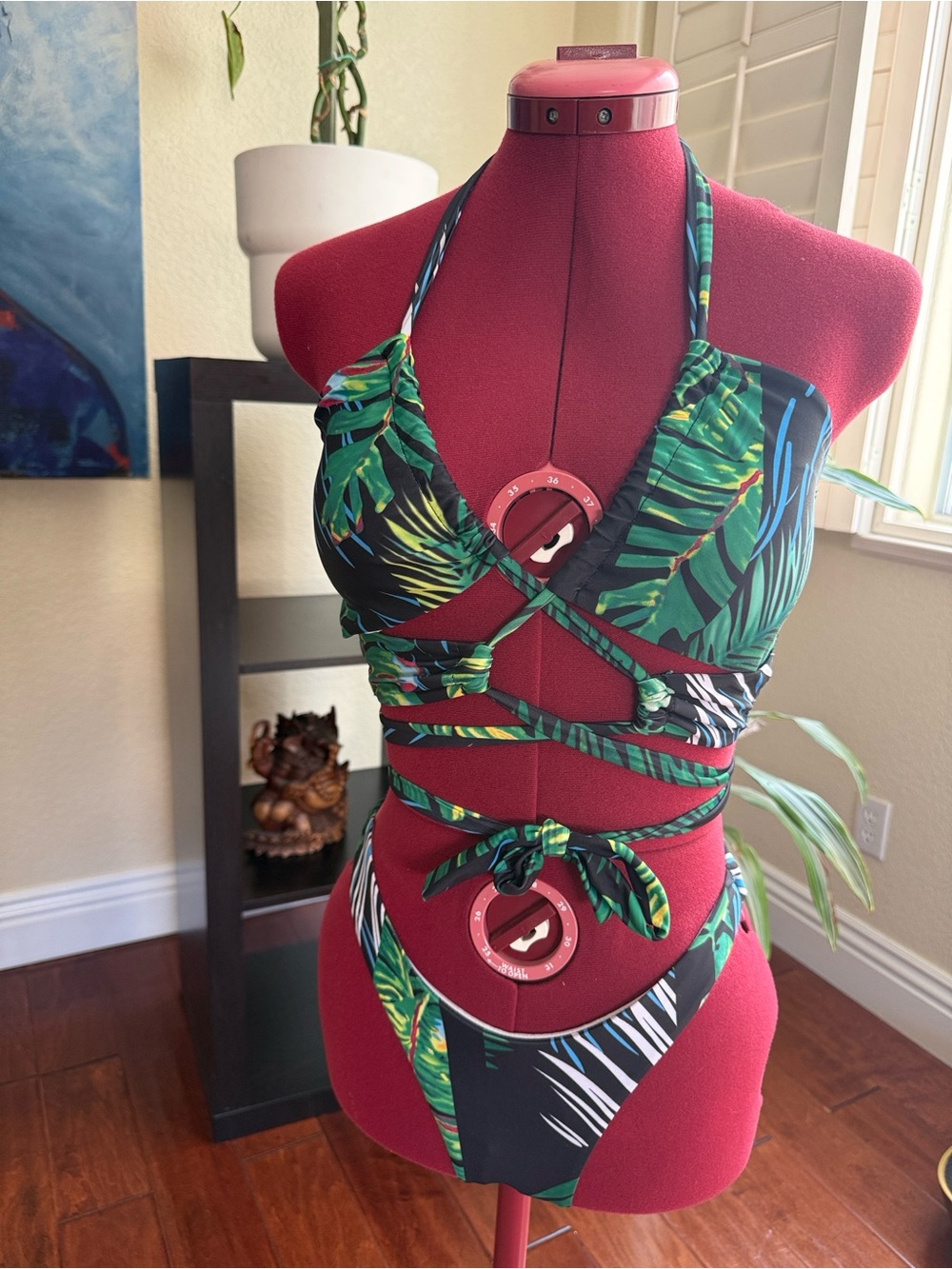 Matte Collection Tropical Leaf Strappy Bikini Set